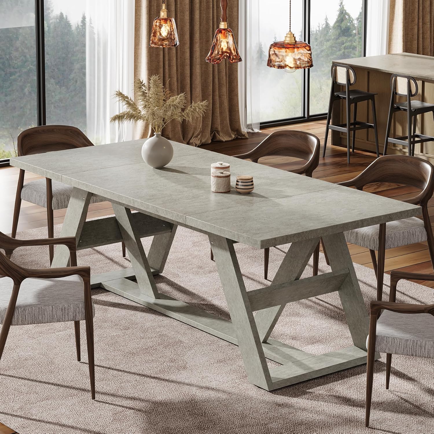 Tribesigns 70.9-Inch Dining Table, Farmhouse Kitchen Dining Room Table for 6-8 People, Wood Kitchen Table Dinner Table with Double X-Shaped Base for Dining Room, Gray