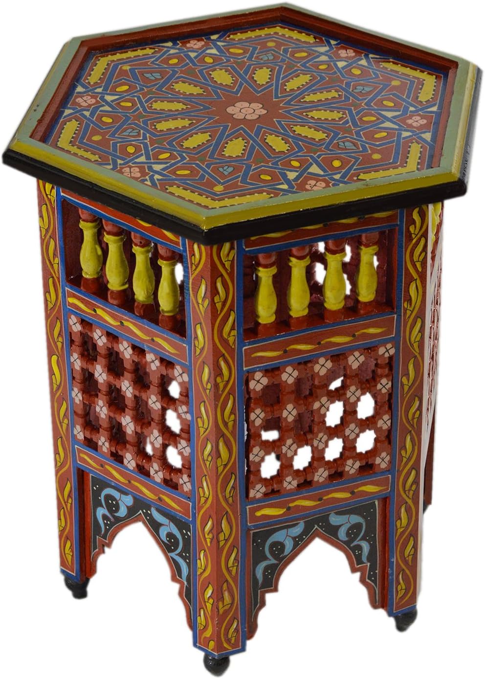Moroccan Handmade Wood Table Side Moucharabi Delicate Hand Painted Red Exquisite
