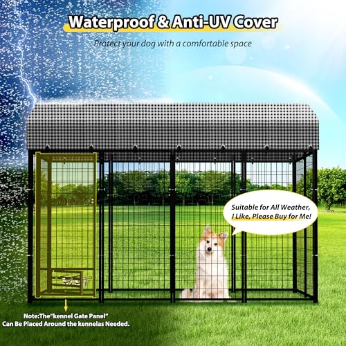 Large Outside Dog Kennel,Outdoor Dog Run Enclosure 8'x4'x6' Dog Pen House with Roof Cover Heavy Duty Welded Wire Steel Dog Playpen Animal Fence Without Feeding Door