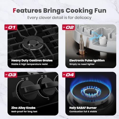 GASLAND Chef 5 Burners Gas Cooktop with Reversible Cast Iron Grill/Griddle