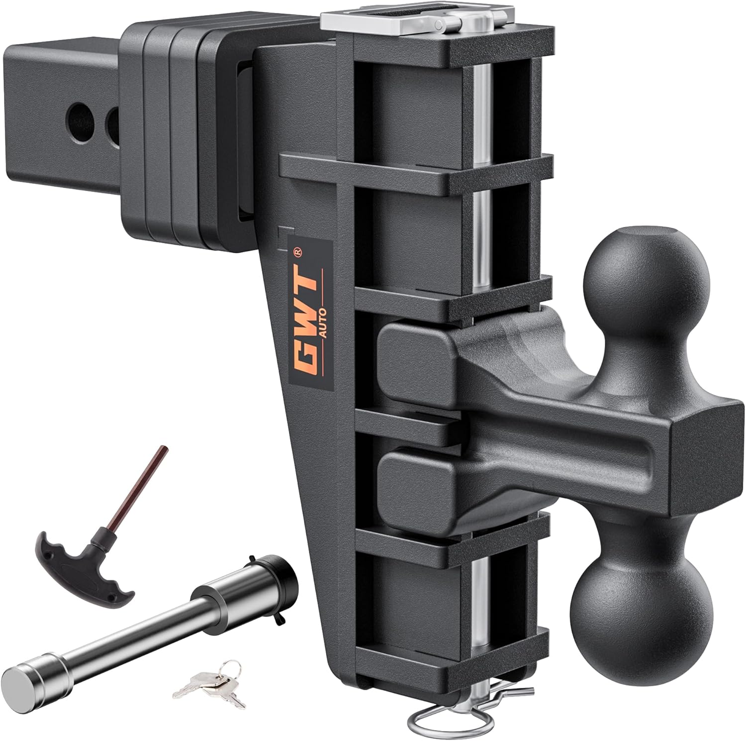 Dual-Ball Adjustable Trailer Hitch(2"&2-5/16"), Fits 2-Inch Receiver, 6 Inch Drop/Rise Drop Cushioned Hitch, 25,000 LBS GTW-Tow Hitch for Truck, Solid Ball Mount, Black, Heavy Duty