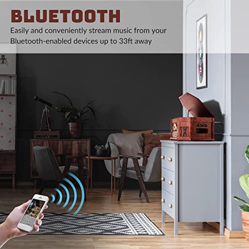 ORCC 10-in-1 Bluetooth Turntable Record Player with Built-in Speaker, Vinyl Turntable CD Cassette and FM/AM Radio Combo, AUX in RCA Out USB MP3 Recording Headphone Jack Compact Turntable