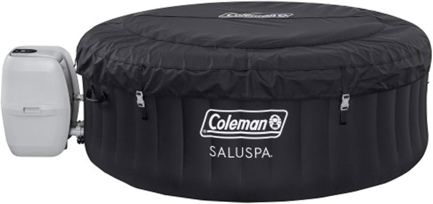 Coleman 4 Person Capacity Inflatable Portable Round Hot Tub with 60 Air Jets, Tub Cover and Pump, Durable Thick Material for Outdoor Use, Black
