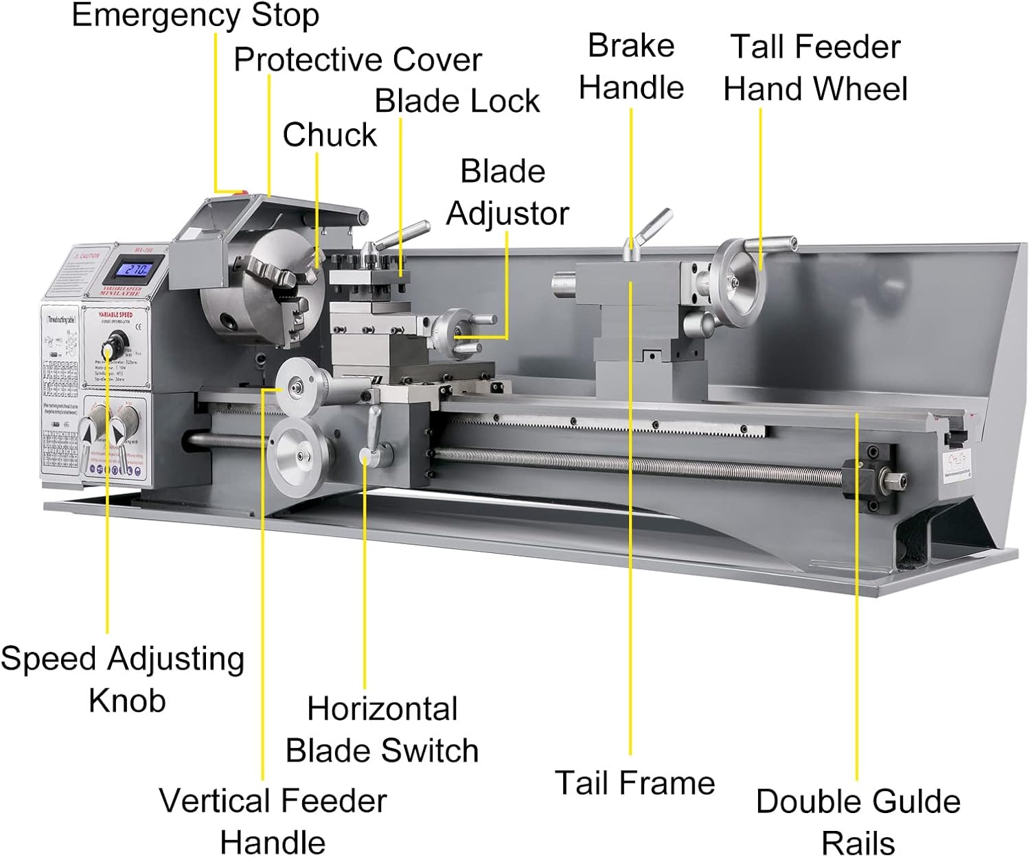 BestEquip Metal Lathe 8.7 x 23.6 Inch/220 x 600MM Mini Metal Lathe 1.1KW Infinitely Variable Speed Mini Lathe Machine LED Screen for Counter Face Turning Driling