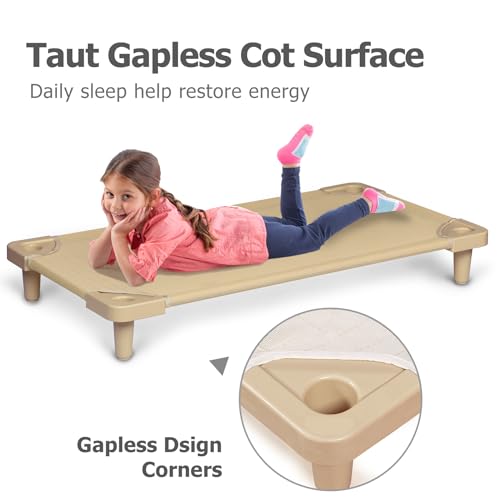 Stackable Kids Nap Cot,Ready-to-Assemble, w/ 4 Lockable Casters,Portable Toddler Space-Saving Children Sleeping Bed for Preschool, Daycare Classroom Furniture(Set of 5)