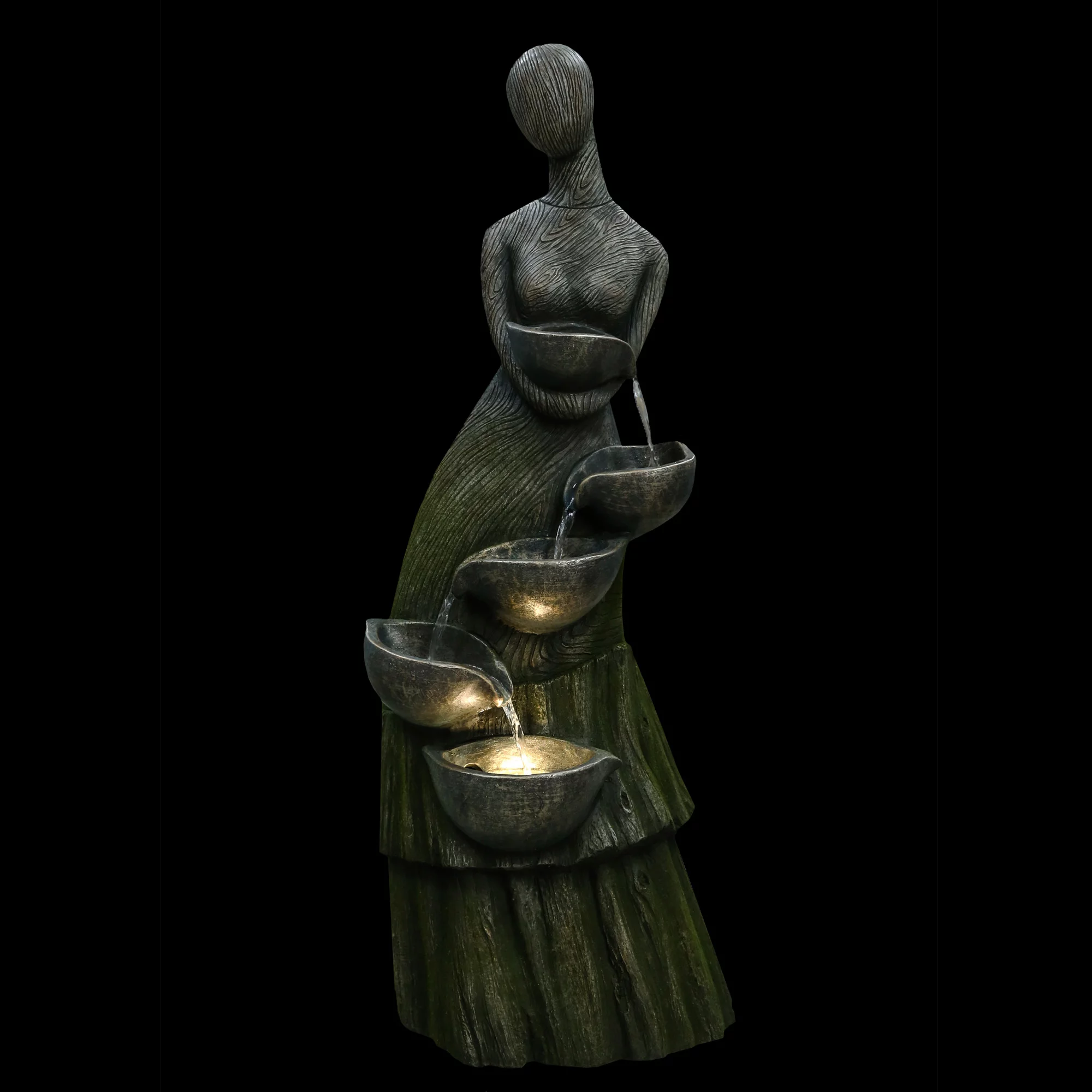 Northlight 39" Lighted Modern Faceless Woman Tiered Outdoor Garden Water Fountain