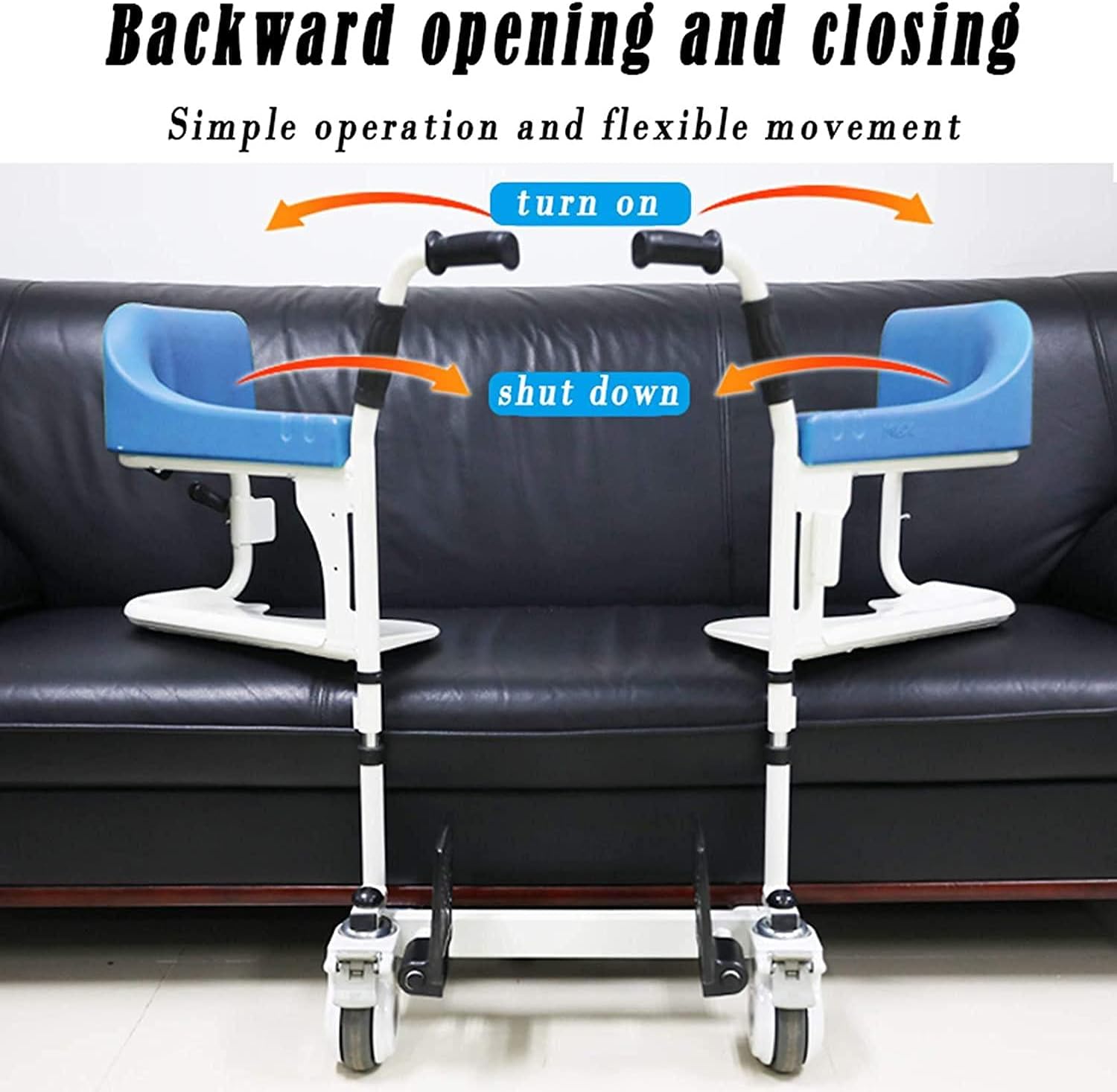 KOHARA Patient Moving Chair Handicapped Elderly Bath Chair Easy Transfer to Toilet and Bathroom, with Removable Cushion and Commode, Multi-Function Patient Wheelchair,Brown
