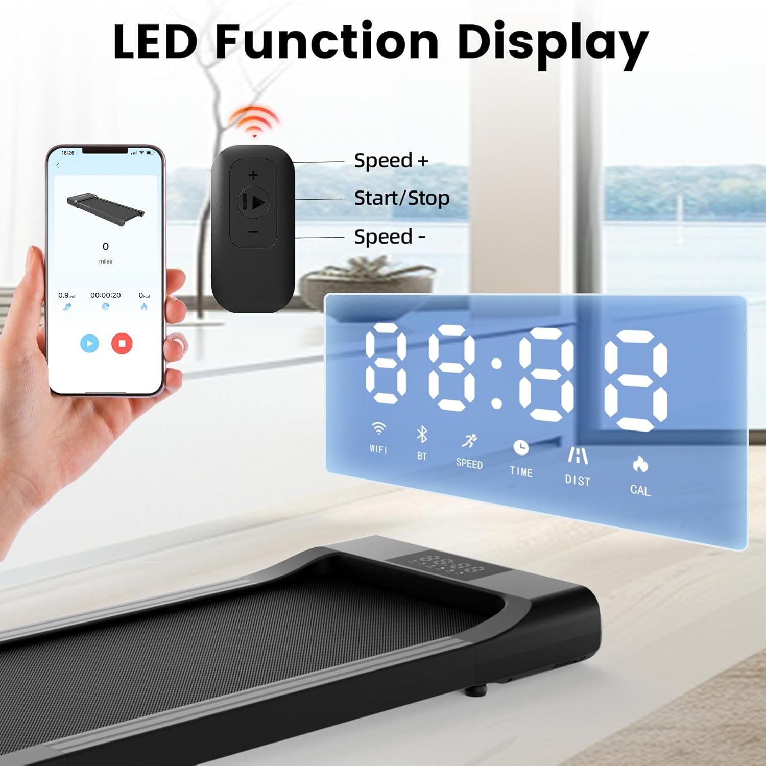 SupeRun Walking Pad, Under Desk Treadmill, 3 in 1 Portable Treadmill with Remote Control LED Display, 2.5 HP Quiet Walking Jogging Machine for Office Home Use, 300 Lbs Capacity