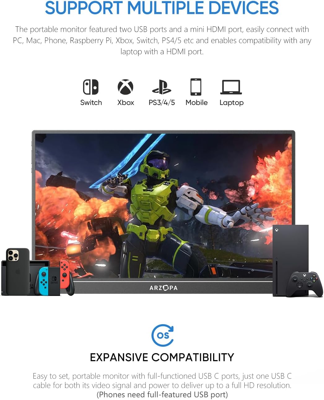 ARZOPA 2.5K Portable Monitor 16" 2560x1600 HDR Kickstand Display, 500nits 8bit QHD USB-C HDMI Laptop Monitor, 16:10 IPS Eye Care External Second Screen for Mac PC Phone PS4/5 Xbox Switch-Z1RC