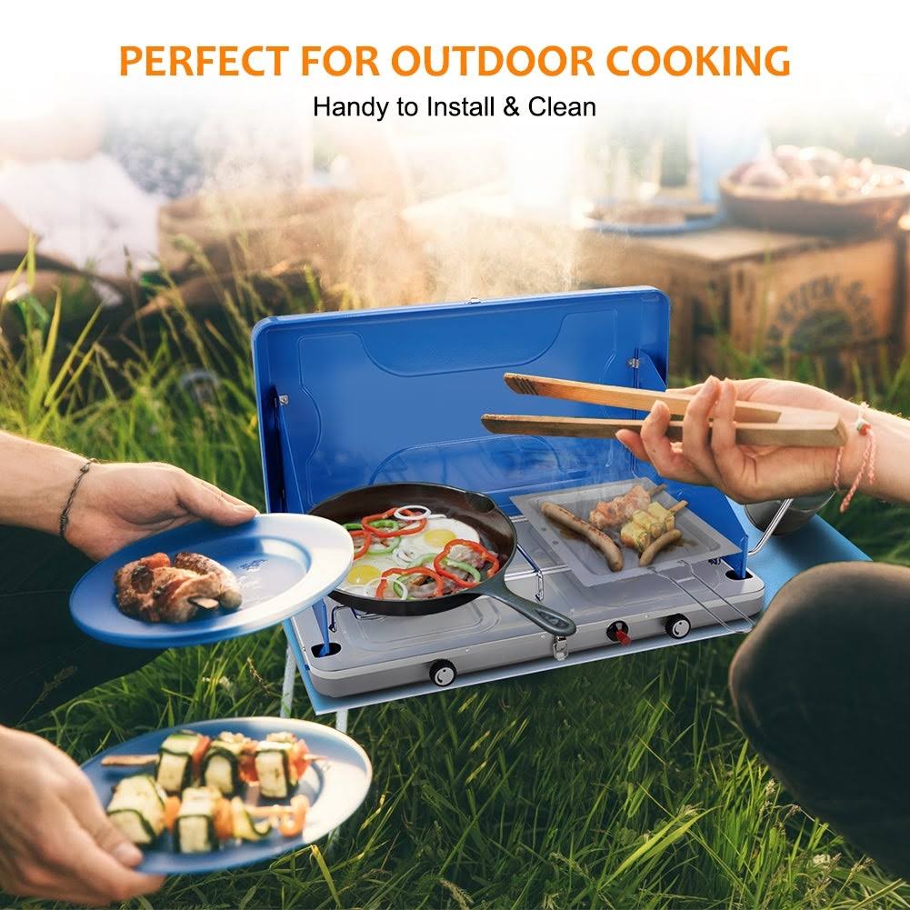 Camplux GAS Camping Stove JK-6320 Auto-Ignition Propane Stove 2 Burner 20,000 BTU