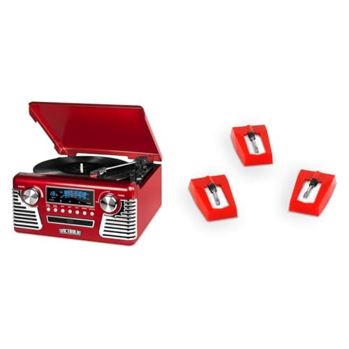 Victrola Haley Retro Bluetooth Record Player & Multimedia Center with Built-in Speakers - 3-Speed Turntable, CD Player, AM/FM Radio, 3.5mm Aux-In, Wireless Music Streaming, Black