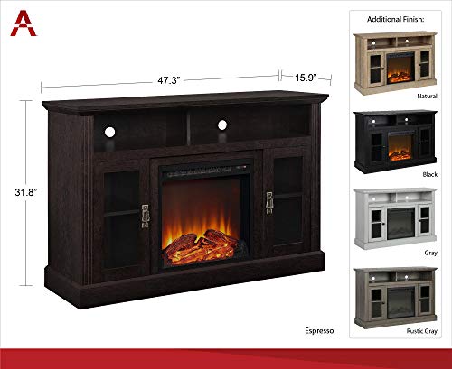 Ameriwood Home Chicago Fireplace TV Stand for TVs up to 50 Inch, Replaceable Electric Fireplace Insert Heater, Realistic Log and Flame Effect, For Living Room or Bedroom, Dove Gray