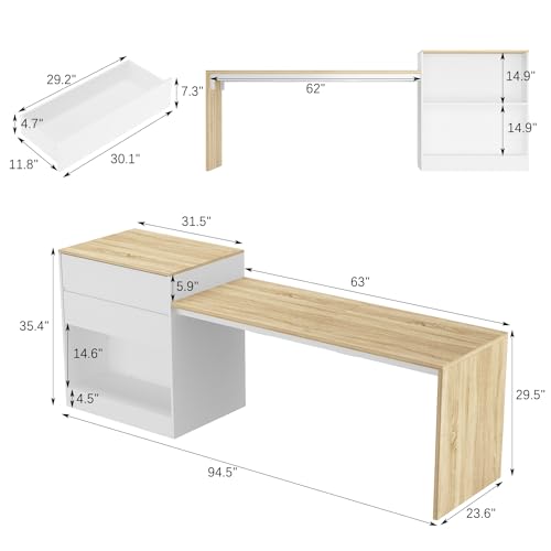 ECACAD 80.7" Kitchen Island with Storage, Wood Kitchen Prep Table White Stationery Storage Cabinet with 3 Drawers, Open Shelves & 2 Cabinets for Dining Room