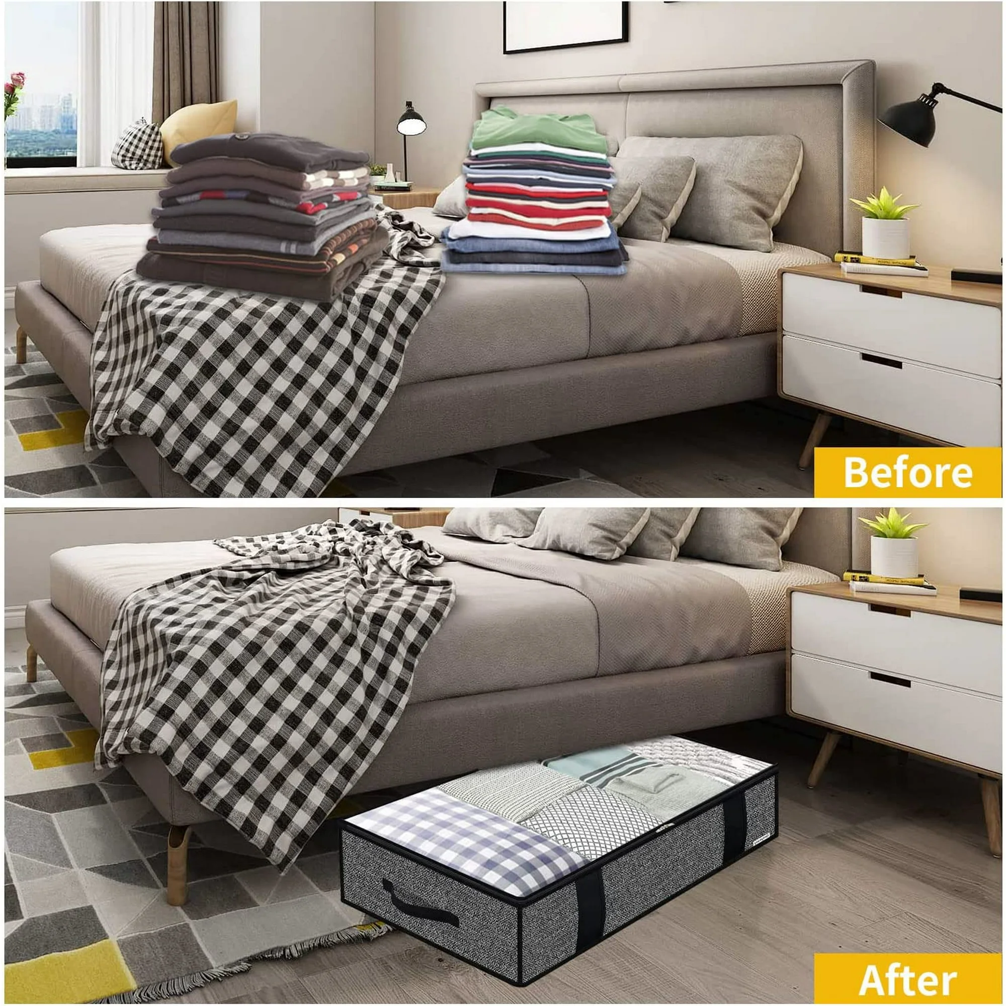 Foldable Underbed Bags - Blankets Clothes Comforters Storage Bag Breathable Zippered Organizer for Bedroom with Clear Window