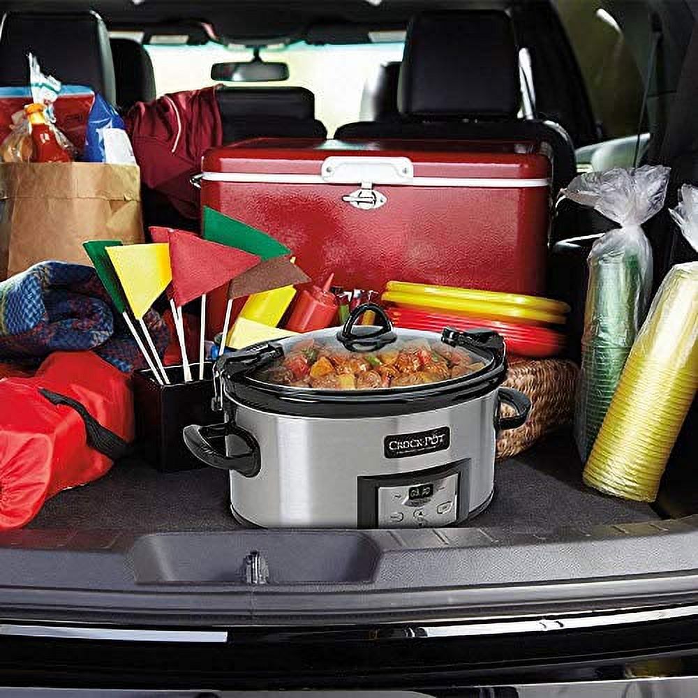Crock-Pot 6 Qt Programmable Cook & Carry Slow Cooker, Silver, Used