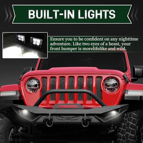 Compatible with Jeep Wrangler, Front Bumper W/LED Lights, 2 x D-Rings, Winch Plate,2018-2022 JL & JLU (2/4 Doors) Full Width