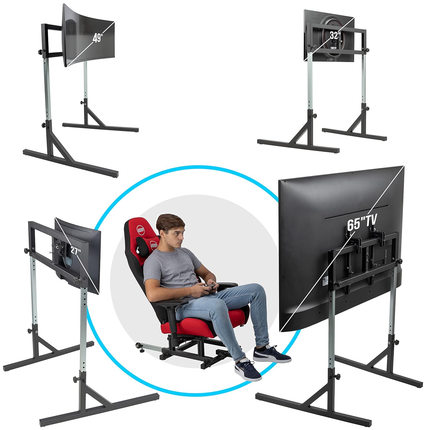 SimFab Triple Monitor Stand for Racing and Flight Simulators Model LD | Up to 100x100mm VESA Mount or M4/M5 Hardware (Triple Monitor Stand, Light Duty Mount Brackets)
