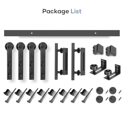 EaseLife 12 FT Double Sliding Barn Door Track and Handle Hardware Kit,Straight Pulley,Slide Smoothly Quietly,Easy Install (12FT Track Kit for 33"~36" Wide Double Door)