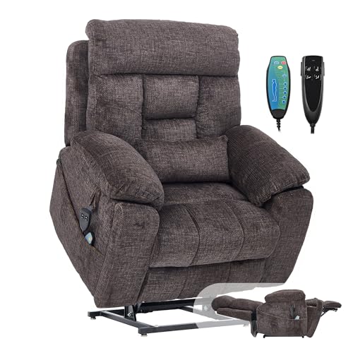 Power Lift Chair Lay Flat Recliner Infinite Position Electric Dual Motor Stand Up Lift Chair with Massage and Heat for Adults,Heavy Duty Recliners with 2 Remote Controls and Two Cup Holders