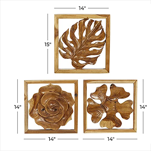 Deco 79 Teak Wood Abstract Handmade Home Wall Decor Live Edge Wood Slab Wall Sculpture, Set of 6 Wall Art 14" W, 16" H, Brown