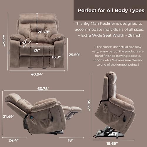 Titan Dual Motor Lay Flat Lift Chairs Recliners - Extra Wide Big Man Recliner with Heat & Massage - Hidden Cup Holder - 400 lbs Capacity (Titan 2.0 - Gray - Knitted Plush)