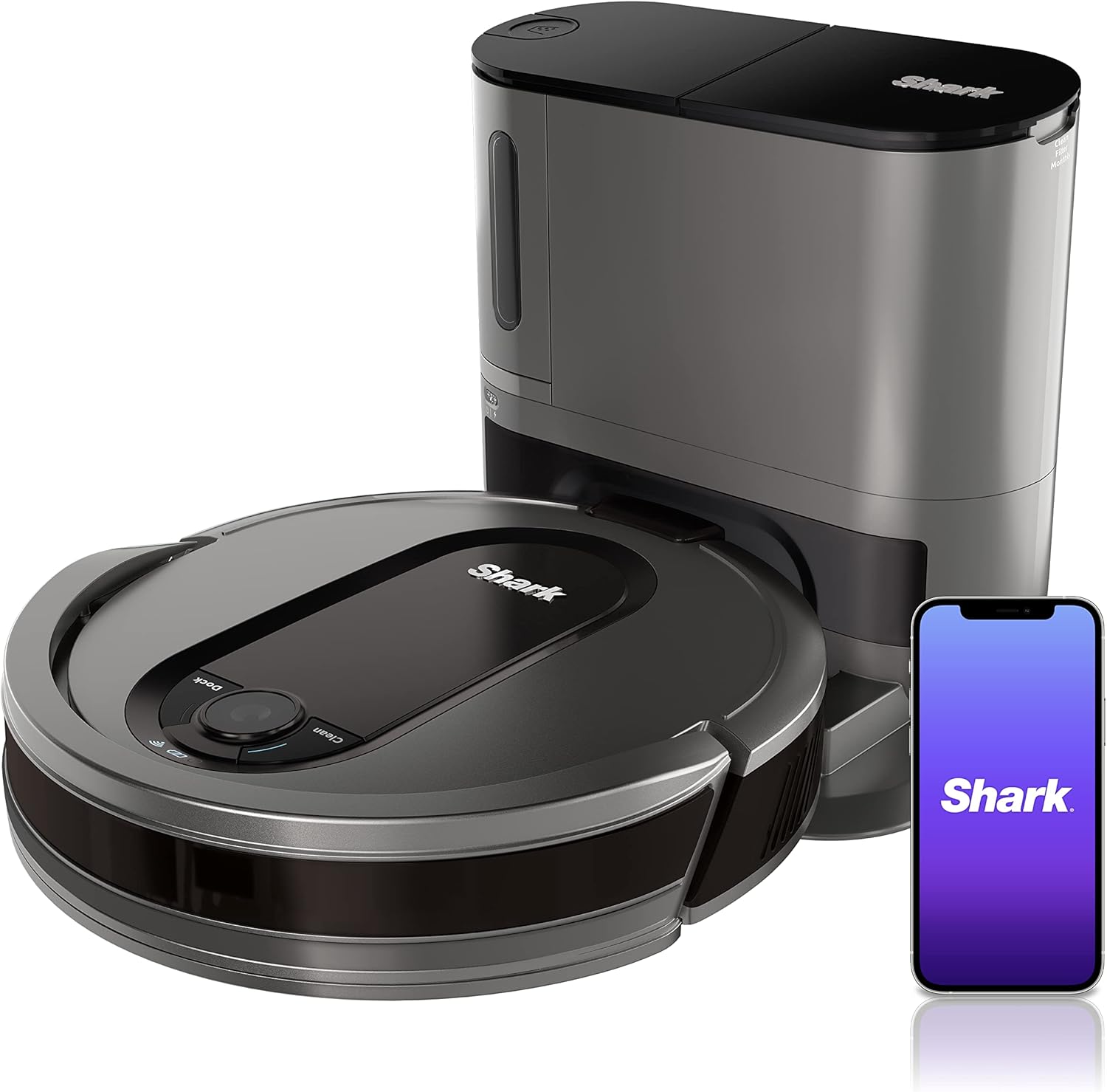 Shark AV1010AE IQ Robot Vacuum with XL Self-Empty Base, Bagless, 45-Day Capacity, Advanced Navigation, Alexa & Wi-Fi, Multi-Surface Brushroll, for Pets, Dander & Dust, Carpet & Hard Floor, Black