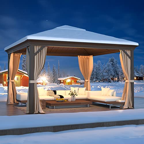 EROMMY 14'x20' Hardtop Gazebo Double Roof Galvanized Steel Canopy Outdoor Aluminum Frame Permanent Metal Pavilion with Netting and Curtains for Patio Backyard Deck and Lawns
