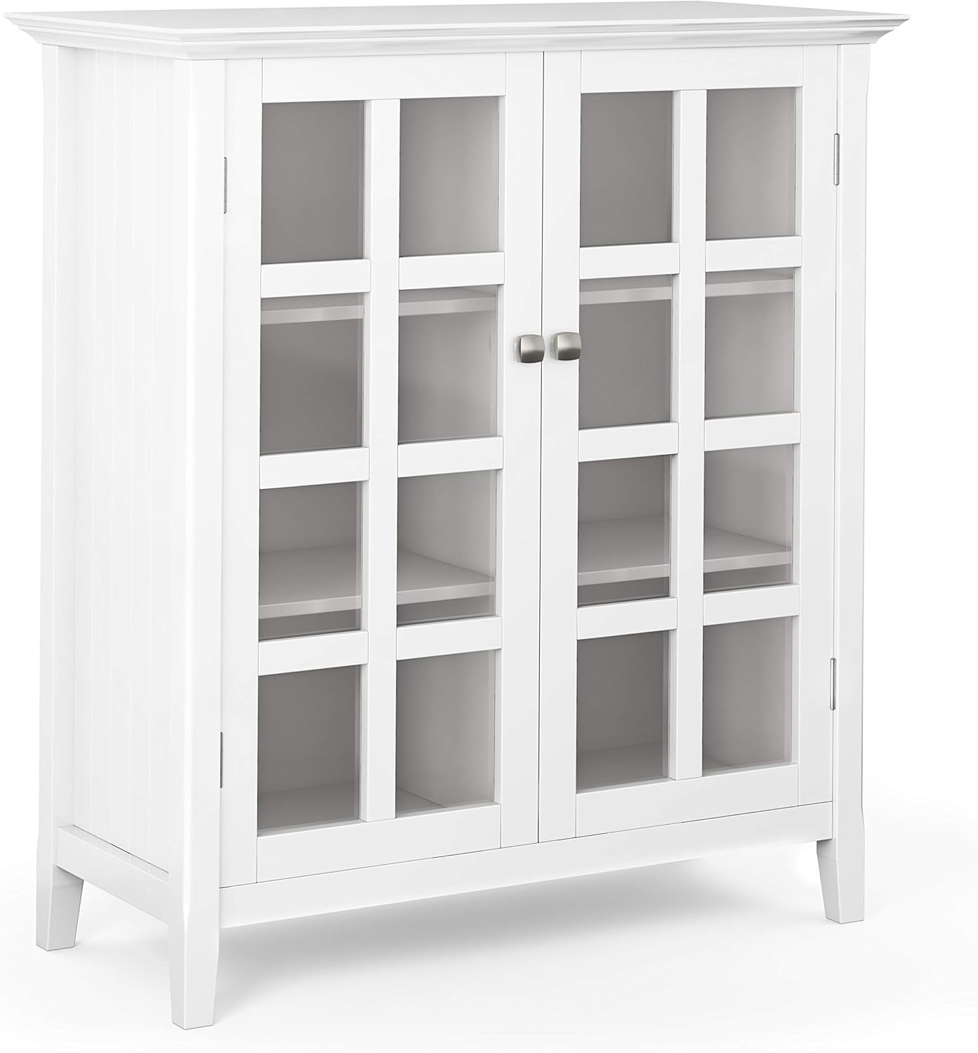 SIMPLIHOME Acadian SOLID WOOD 39 inch Wide Rustic Medium Storage Cabinet in Distressed Grey, with 2 Tempered Glass Doors, 4 Adjustable Shelves