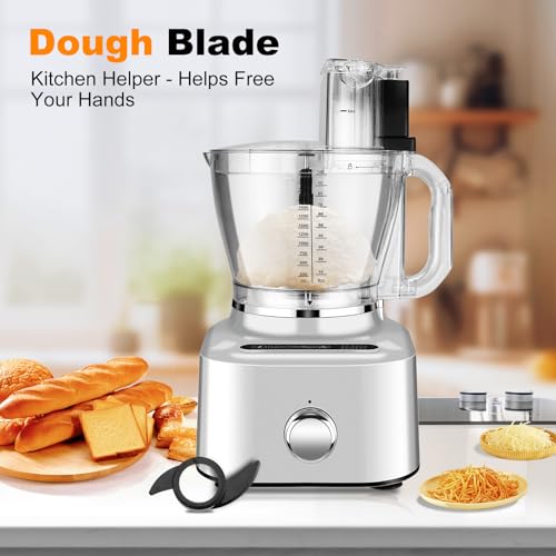 Homtone 16 Cup Food Processor, Aluminum-Diecast Blender and Food Processor Combo, 5 Preset Modes Vegetable Chopper Electric, 8 Blades 11 Functions for Home Use, Stepless Speed Control, 650W, Sliver