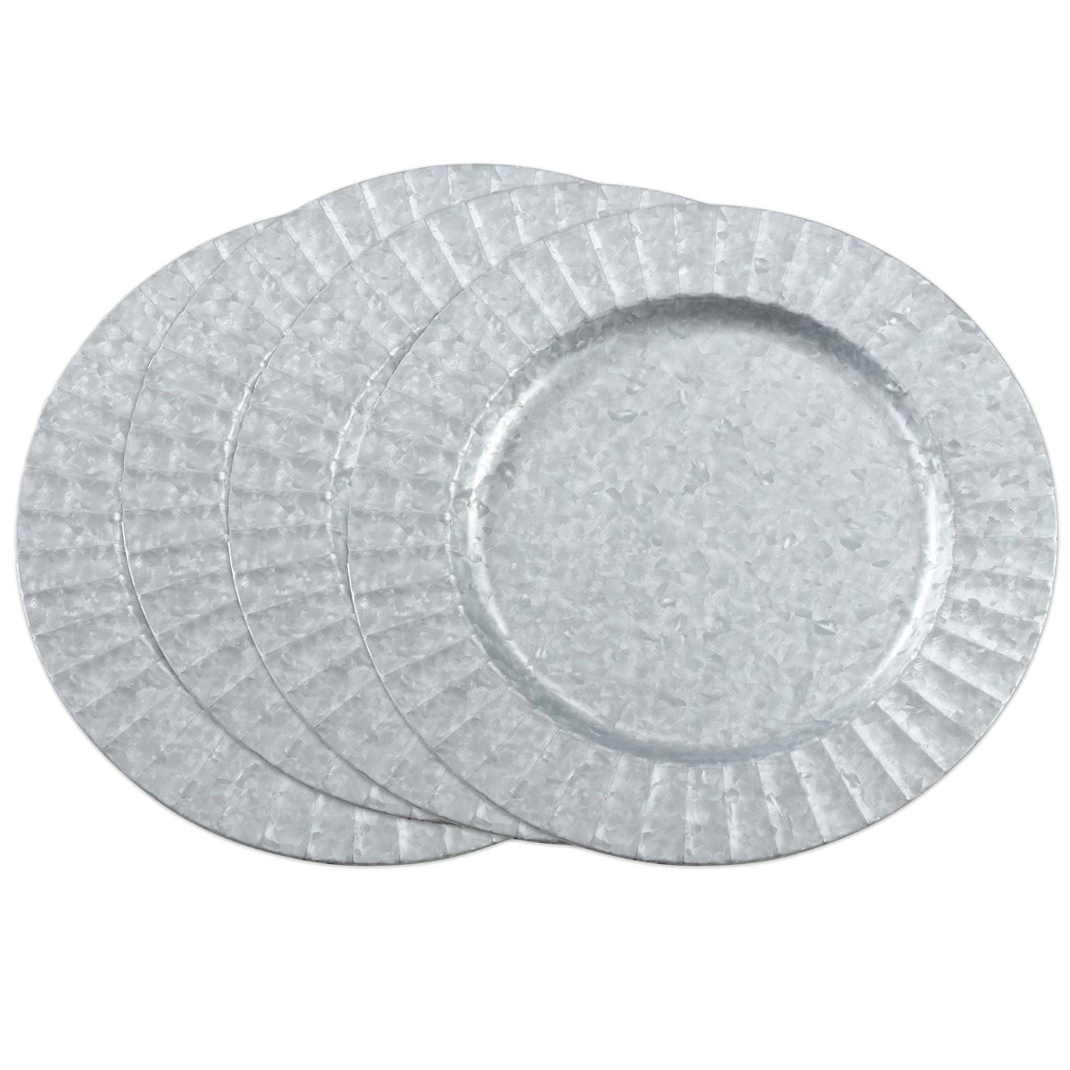 Fennco Styles Sousplat Collection Vintage Ruffled Galvanized Metal 13 x 13 Inch Charger Plates, Set of 4