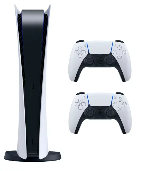 2023 New PlayStation 5 Digital Version PS5 Console with 2 Wireless Controllers - White