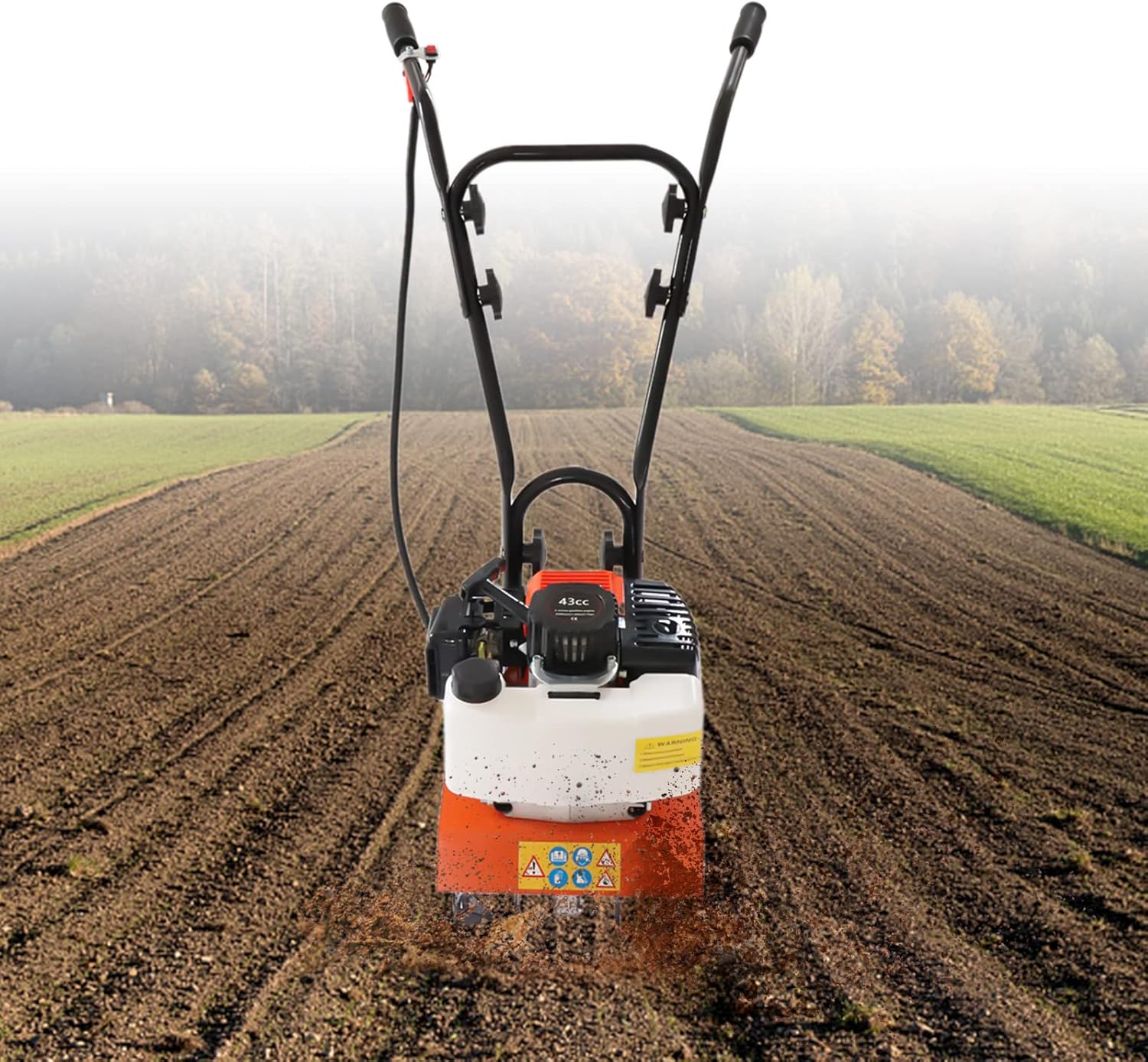 43cc Cultivator Tiller, 1.7HP 1.25KW Earth Mini Cultivator Tiller, 2-Cycle Viper Engine Lawn Tiller, Two-Stroke Cultivator Tool for Loosening and Weeding, 8500rpm