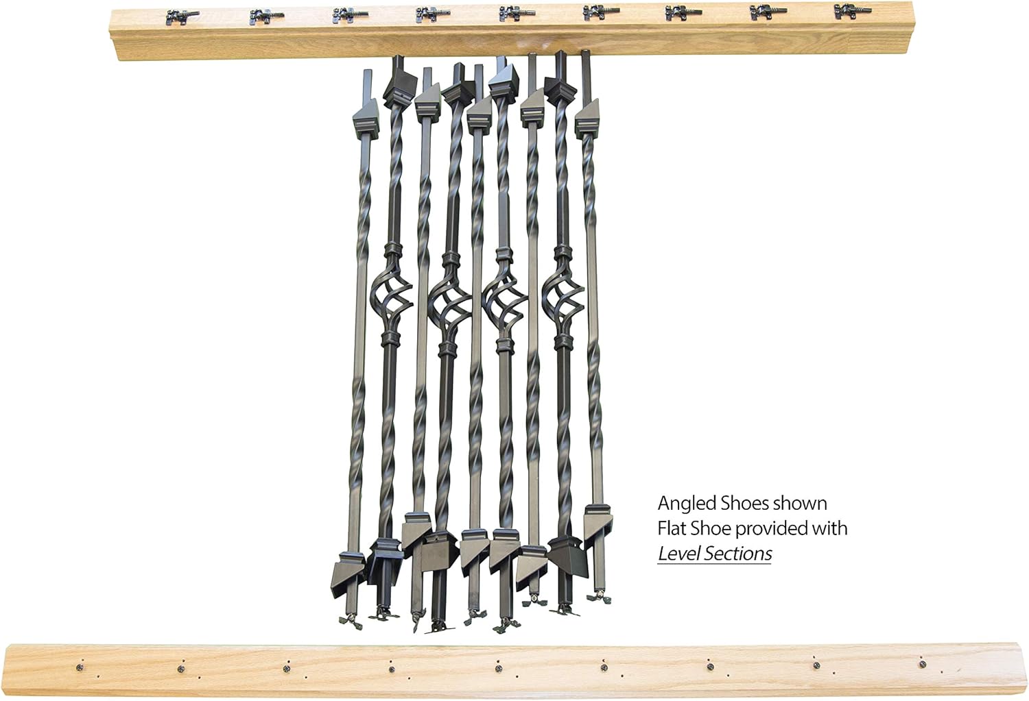 DIY Indoor Stair Rail Section Kit with Black Metal Balusters (Double Twist, Single Basket) (Rake 7' 6")