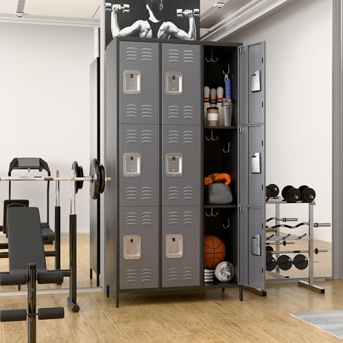 METAN Metal Storage Locker for School Office Gym Bedroom, 12 Doors Locker Cabinet for Employees, Industrial Steel Storage Locker with 12 Hooks, Assembly Required (12 Door-Light Gray)
