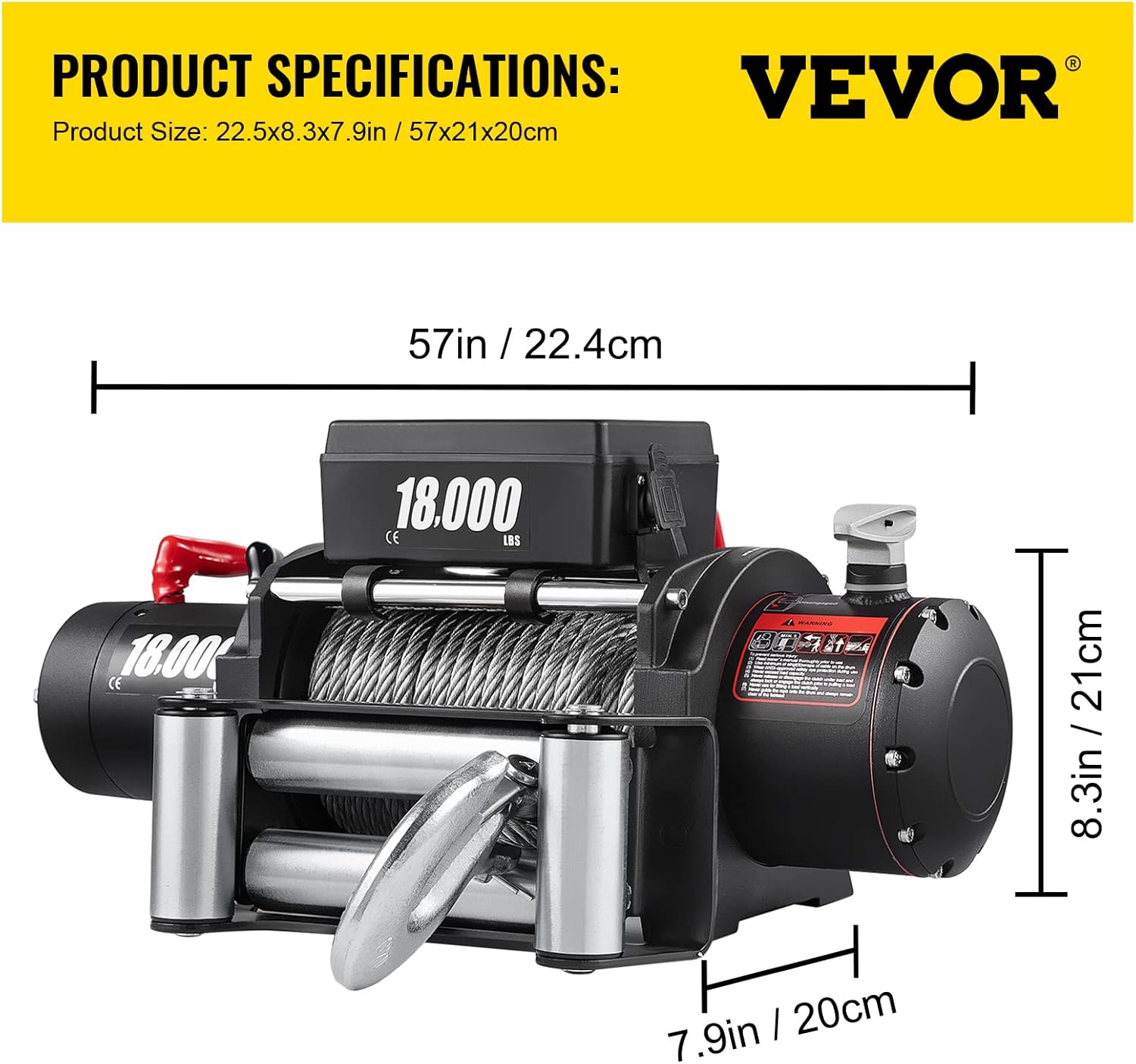 VEVOR Truck Winch 18000lbs Electric Winch 75ft/22.8m Cable Steel 12V Power Winch Jeep Winch with Wireless Remote Control and Powerful Motor for UTV ATV & Jeep Truck Wrangler in Car Lift