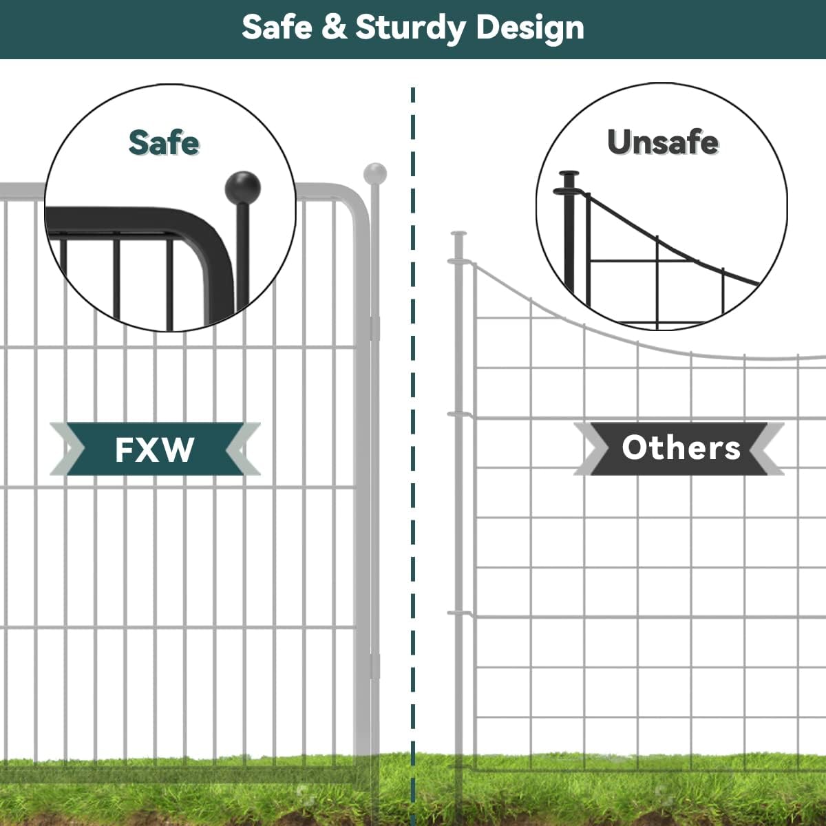 FXW Decorative Garden Metal Fence Temporary Animal Barrier for Yard, 7 Panels+1 Gate, 20'(L)×50"(H), Black