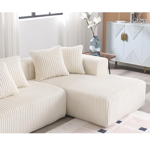 131'' Modular Sectional Couch, U-shaped Sofa, Chaise Lounge, Striped Corduroy Fabric,Upholstered 4 Seater Couch for Living Room, Bedroom, Free Combination Sofa (White)