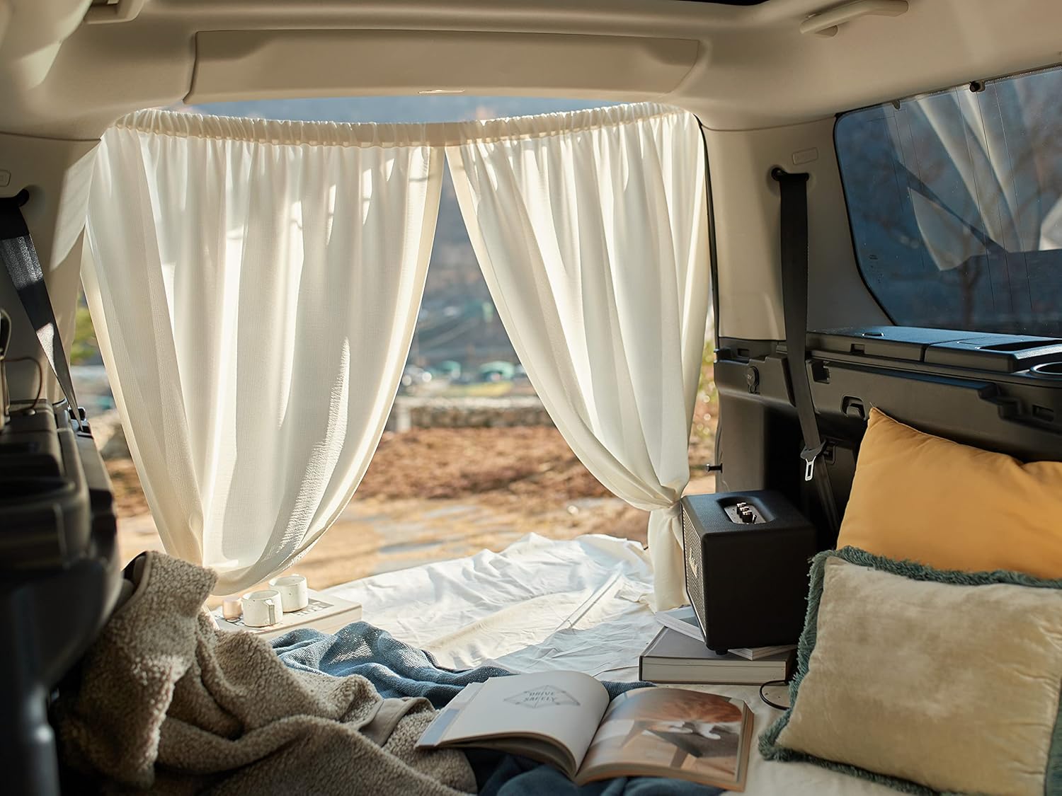STUDIO HAMO, WEHAS/Ecru, Trunk Car Curtain,Trunk Curtain, Travel Camping Interior, Sun Shade for Car, Window Sun Shade, Privacy Curtain