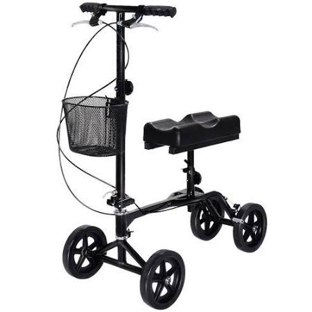 Costway Steerable Foldable Knee Walker Scooter Turning Brake Basket Drive Cart Black