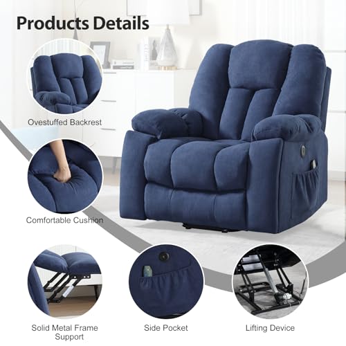 CANMOV Large Power Lift Recliner Chair with Massage, Heat, and USB for Elderly, Overstuffed Wide Recliners, Heavy Duty and Safety Motion Reclining Mechanism, Gray