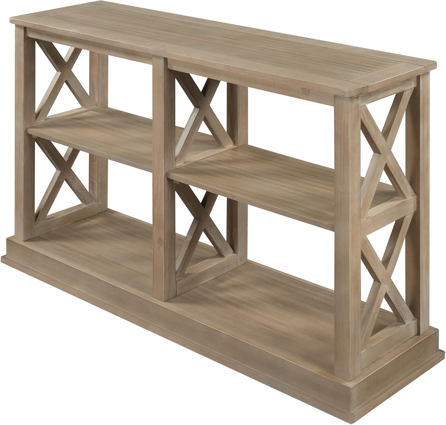 Console Table with 3-Tier Open Storage Spaces and “X” Legs, Narrow Sofa Entry Table for Living Room, Entryway and Hallway (White Wash)
