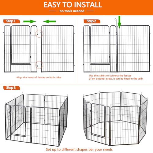 LEMY 16 Panels 32 in Pet Playpen Heavy Duty Metal Dog Exercise Fence Barrier，Outdoor & Indoor Foldable Pet Exericse Pen w/Door,Black
