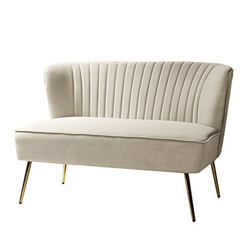 TINA'S HOME Contemporary Velvet Loveseat Sofa, Upholstered Loveseat Couch with Golden Metal Legs, Small Tufted 2-Seat Sofa Armless Love Seat for Living Room, Bedroom, Apartment Small Spaces, TAN