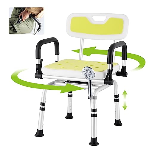 YUCHENGTECH Swivel Shower Chair with Armrests and Back Rotating Shower Chair for Seniors 360° Swivel Bath Chair Havy Duty Pivoting Shower Chair for Bathtub with Padded Seat Adjustabl Height
