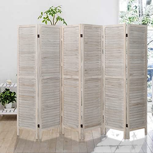 Babion 6 Panel Room Divider, Wood Room Divider Temporary Wall, Extra Wide Folding Room Dividers and Privacy Screens, Room Dividers for Bedroom Studio Apartment Dorm(Beige)