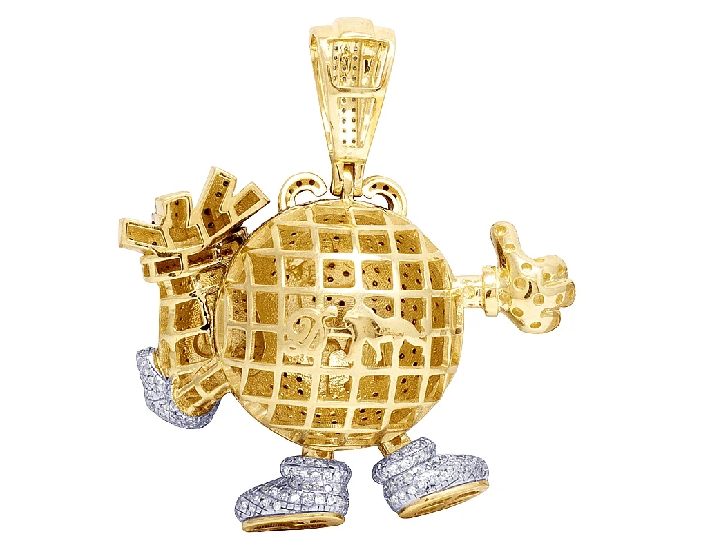 Mens Real Red Diamond Money Bag Dollar Pendant 10K Yellow Gold 2" 3.75CT