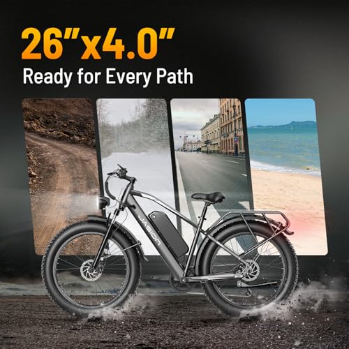 Jasion EB5 MAX Electric Bike for Adults with 1500W Peak Motor, 48V 15Ah (720Wh) Battery Electric Mountain Bike, 26'' x 4'' Fat Tire Ebike, 28+MPH Speed, Cruise Control, with Fenders, Rear Rack