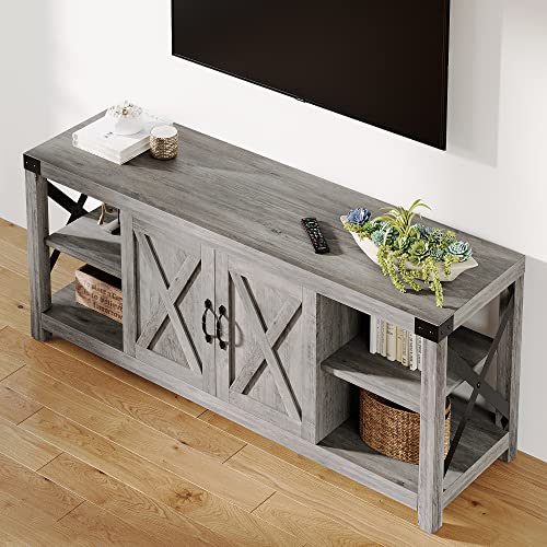 GAOMON 60 Inch TV Stand for TV up to 50 inches,60 inches and 65 Inches, Farmhouse Wood Stand TV Cabinet Entertainment Center with Storage and Adjustable Shelves (Grey)
