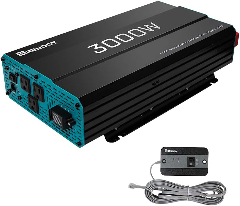 Renogy 1000W Pure Sine Wave Inverter 12V DC to 120V AC Converter for Home, RV, Truck, Off-Grid Solar Power Inverter 12V to 110V with Built-in 5V/2.1A USB Port, AC Hardwire Port, Remote Controller