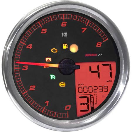 Koso North America BA072000 HD-05 Multi-Function Tachometer/Speedometer